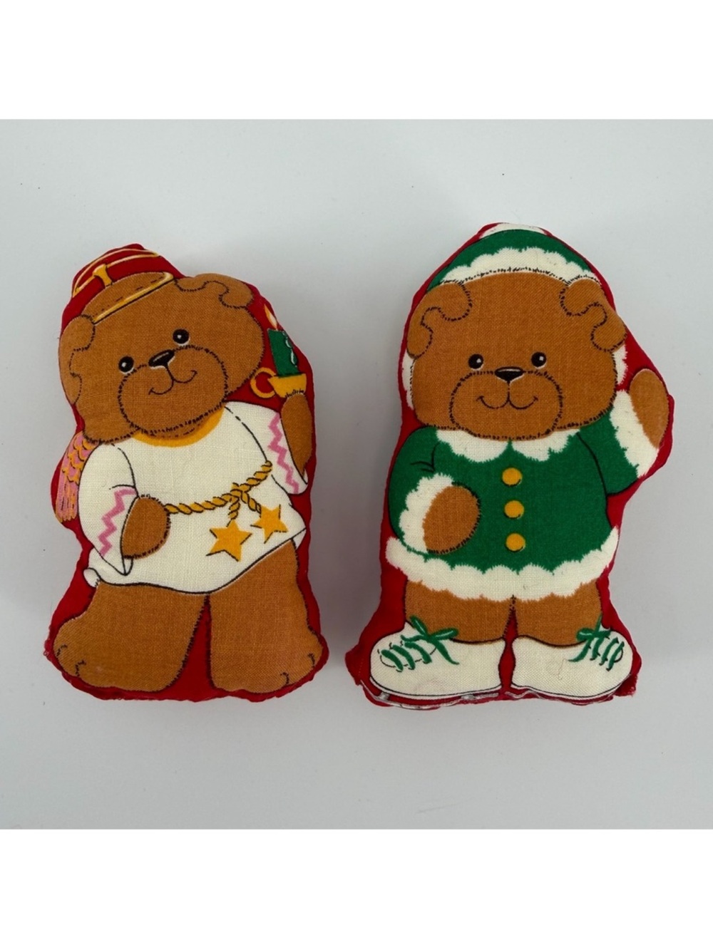 Vintage 5” Handmade Stuffed Bears, Angel Girl & Christmas Boy Bear Pair